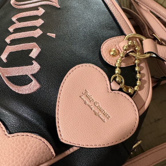 Juicy Couture Pink/Black Mini Bowler Bag w/ Embroidered Logo charm - Picture 3 of 12